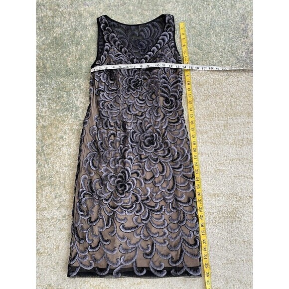 Sue Wong Nocturne Evening Dress Sz 4 Sheer Nude Black Gray Floral Lace Beaded - Picture 8 of 9
